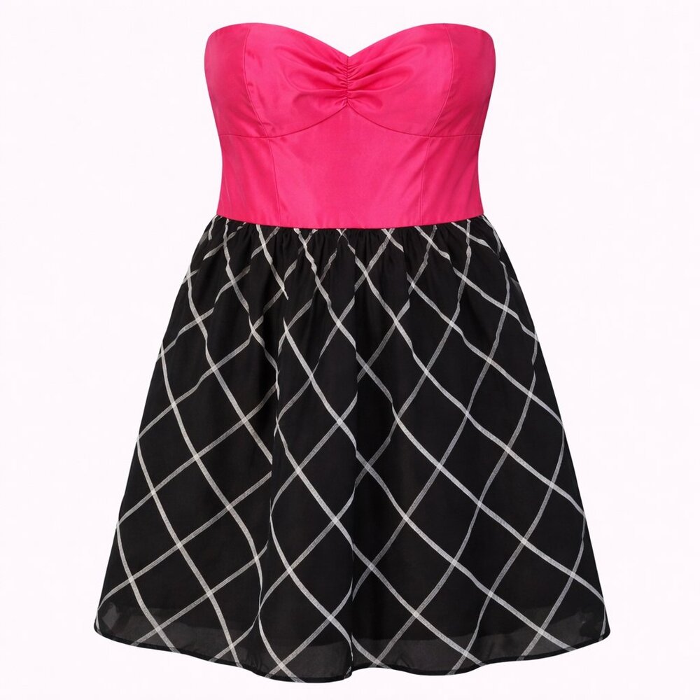 Molly B Boston Strapless Pink Plaid Fit Flare Party Dress Pockets Womens 6